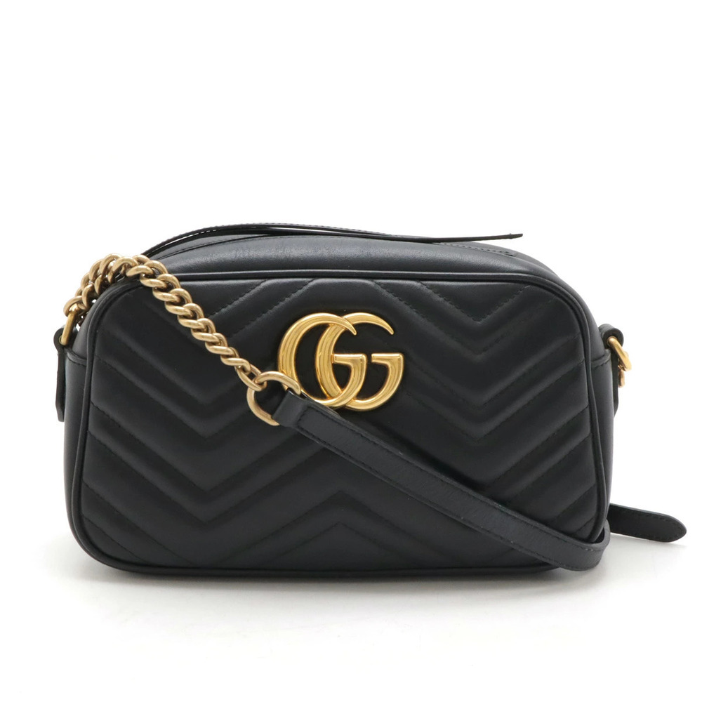 Gucci GG Marmont Shoulder Bag Chain Crossbody Quilted Leather Black